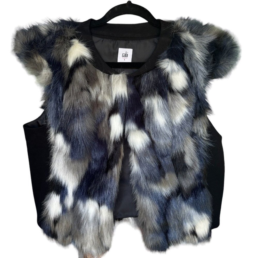 CAbi Faux Fur Vest in Black, Gray, and White